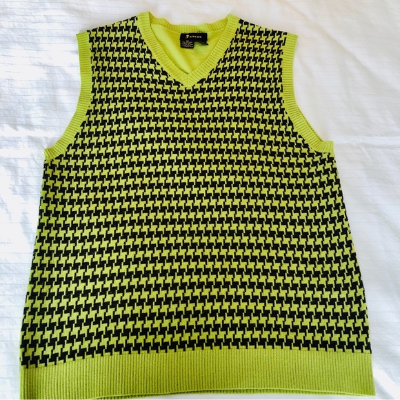 FINK Sweater Vest Houndstooth Lime Green Vintage Y2K 90 URBAN OUTFITTERS size XL - Picture 8 of 15